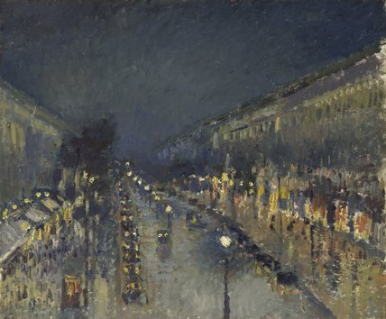 The Boulevard Montmartre at Night by Camille Pissarro (From National Gallery website)